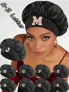 1-piece 26-Letter Shower Cap, Unisex Personalized Satin Silk Sleep Cap, Soft Comfortable Hair Care Cap, Anti-Frizz Curly Hair & Braid Styling Protection Hat