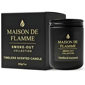 Maison De Flamme Smoke-Out Candle – Vanilla & Coconut | Odor-Eliminating Scented Candle (Black Jar, 200g/7oz)