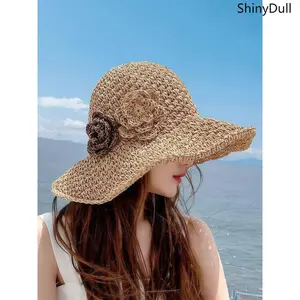 Women’s Foldable Straw Sun Hat with Flower Detail, UV Protection – Sports & Outdoor Beach Hat