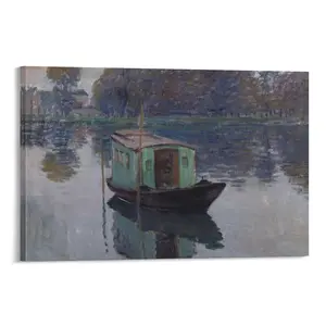 Claude Monet's The Studio Boat - Wall Art Canvas, Bedroom Decor Poster, Modern Home Print, Fine Art Picture. Poster Canvas Wall Art For Bedroom Decor Bar Office Room Decor Gift