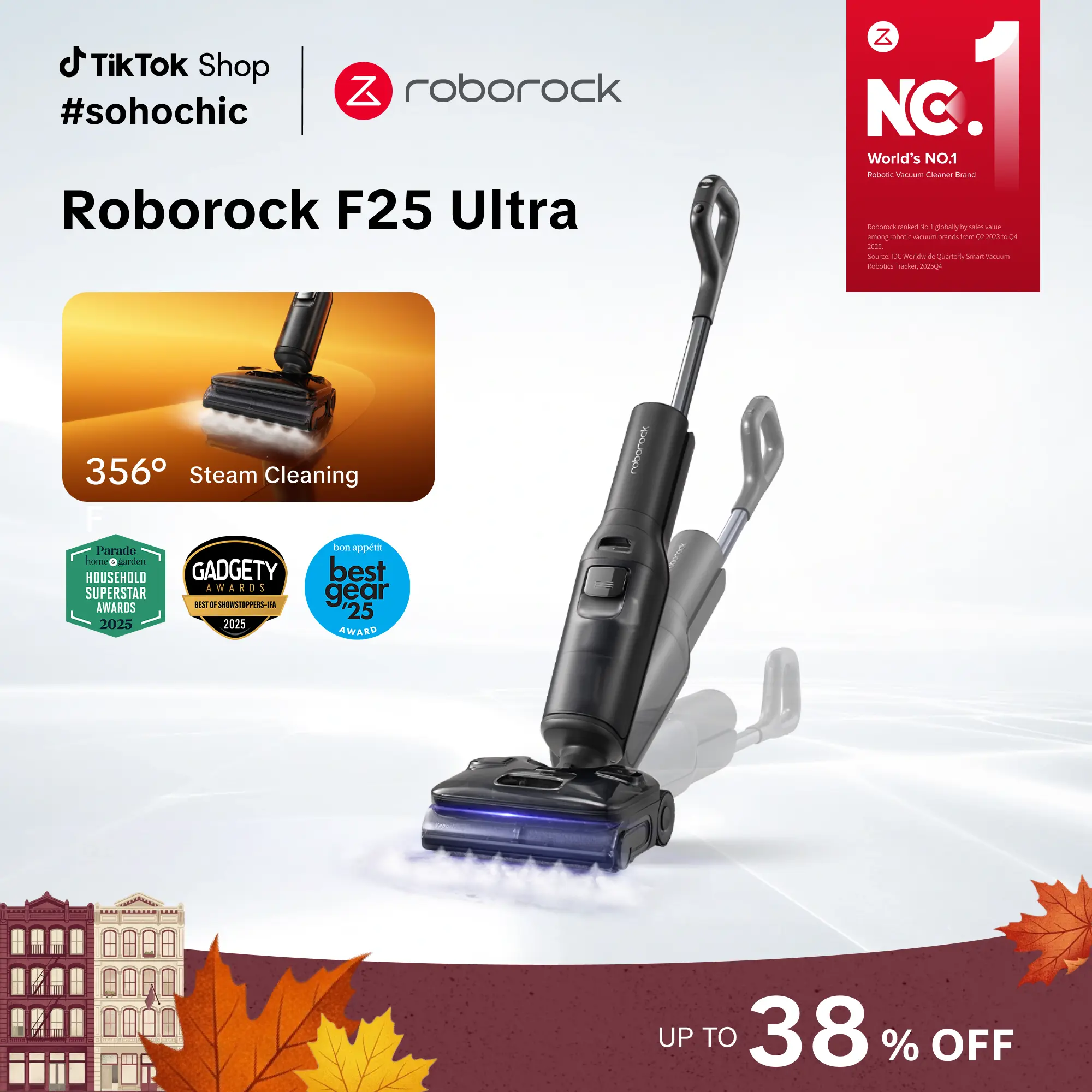 Roborock F25 series Ultra Steam Wet Dry Vacuum Cleaner, 356°F Steam Mop & 187°F Hot Water Cordless Vacuum Mop All in One, Floor Washer with Blue Light, 194°F Self-Cleaning, 180° Lay-Flat, AI Assitant Wheels  #roborocknewarrives  #tiktokshopstockup