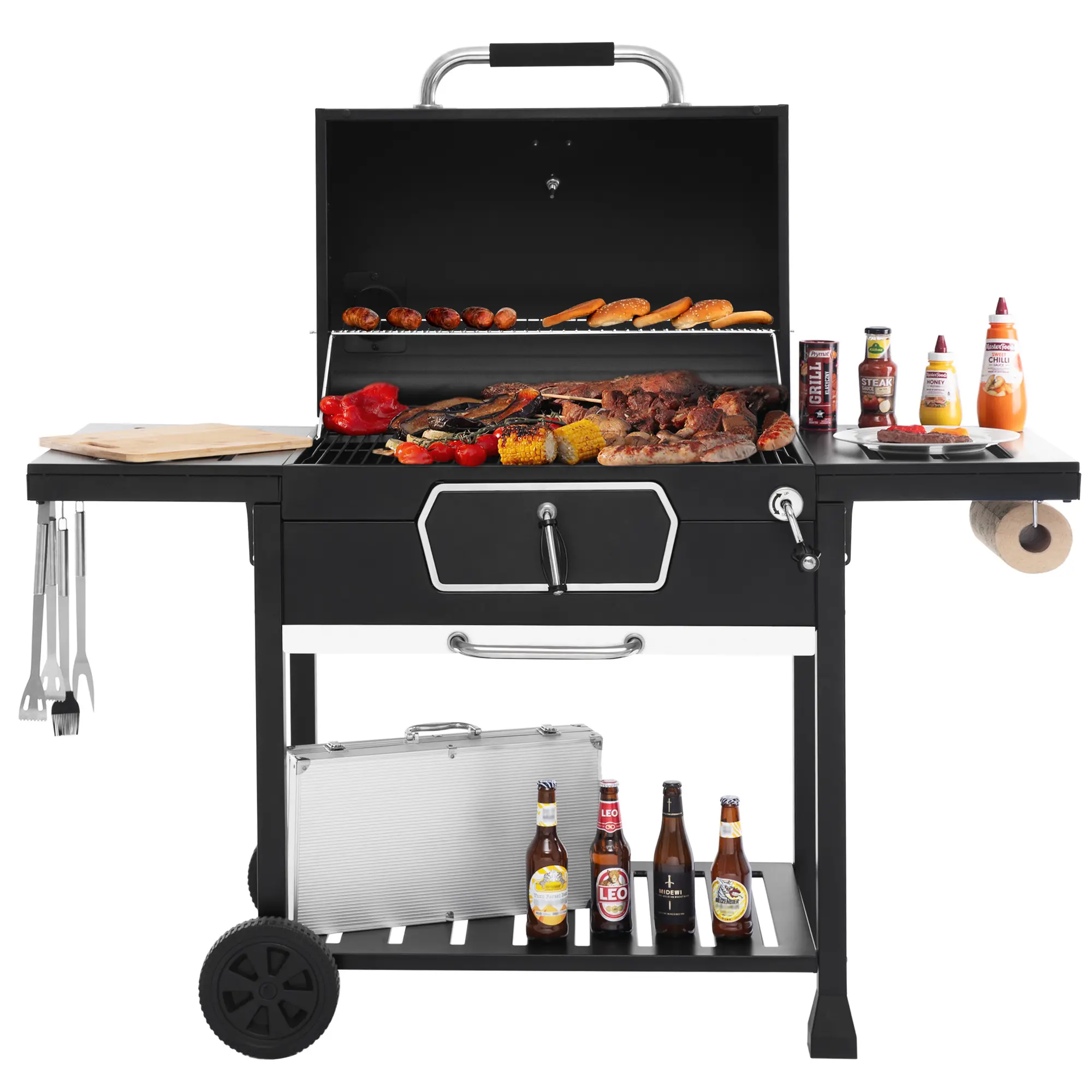 Royal Gourmet CD2030AN Deluxe 30-Inch Charcoal Grill, 746 sq.in Large Cooking Area BBQ Smoker, Adjustable Air Vents & Removable Charcoal Pan, Foldable Side Shelves with Hooks, Outdoor Picnic & Backyard Grill Outdoor Bbq Burner Bbq Pit