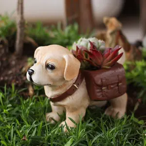 New Labrador Dog Planter Ornament, Garden Dog Statue Landscape Decoration, Resin Succulent Flower Pot, Creative Puppy Figurine