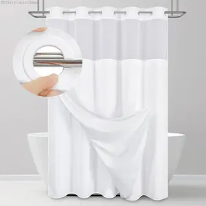 Pattern Shower Curtain,1 Count Double Layer Waterproof Bathroom Curtain with Snap in Liner ,Size Adaptability Washable Bathroom Accessories, for Hotel Salon ItemsDD18StyleGirlShop
