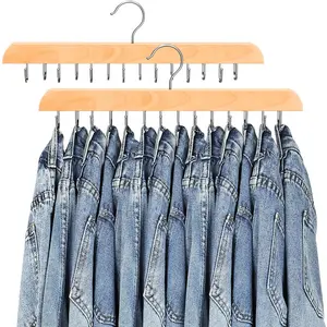 Closet Jeans Hanger, Pants Hanger, Wooden Jeans Hook, Space-Saving, 180-Degree Rotating Design, Suitable for Skirts/Shorts/Belts/Ties, Closet Storage Organizer