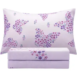 Twin Sheets Set for Girls Kids - 3-Piece Cute Bedding Set, Breathable Lavender Flowers 3D Fitted Sheets with 14" Deep,-Soft Lightweight Bedroom