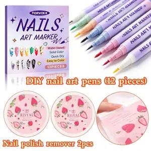 Nail Art Pen Set — Featuring 12 vibrant nail art pens paired with two boxes of nail polish remover wipes, this user-friendly kit is designed specifically for beginners, helping you effortlessly create unique nail art designs right at home.