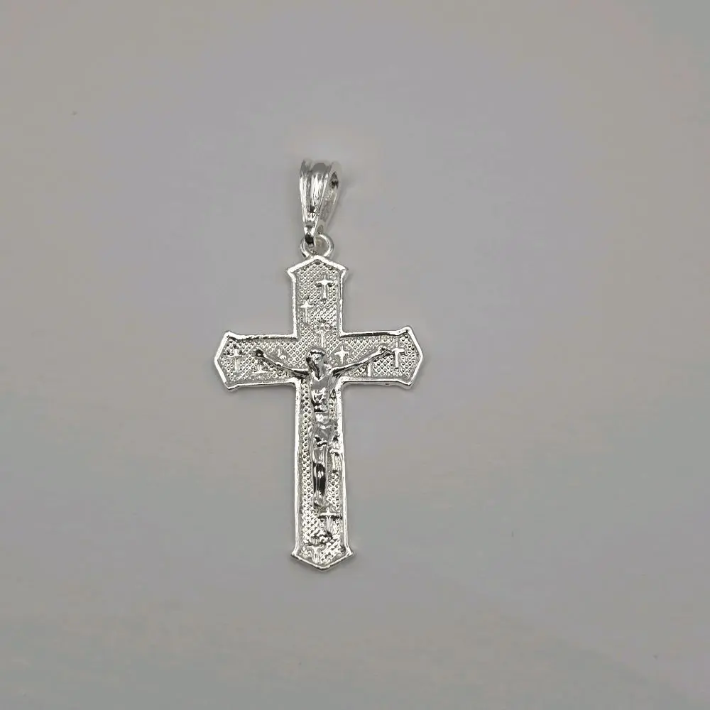 CHRIST ON THE CROSS silver-color metal coating NO CHAIN  silver over stainless steel
