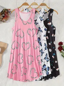 3-piece new women's nightgown, plus-size cartoon vest dress, suitable for outdoor wear as home clothes. Womenswear Loungewear