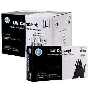 LW Concept Black Nitrile Examination Gloves - Disposable, Latex-Free, Powder-Free, Suitable for Cleaning and Food Handling, Excellent Value