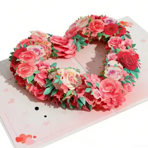 3D Pop Up Flower Greeting Card, Handmade Heart Rose Bouquet Birthday Card with Envelope, Voice Recoding Card for Mom, Wife, Girlfriend, Valentine's Day, Mother's Day, Wedding