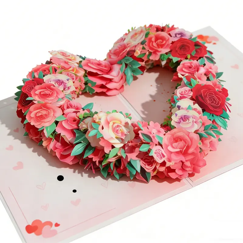 3D Pop Up Flower Greeting Card, Handmade Heart Rose Bouquet Birthday Card with Envelope, Voice Recoding Card for Mom, Wife, Girlfriend, Valentine's Day, Mother's Day, Wedding