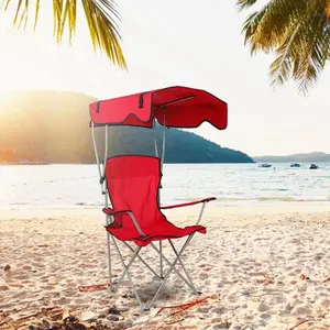 Foldable Beach Canopy Chair, Folding Lawn Chair, 49x29.5x19.5in Size, 330LBS Weight Capacity, Built-in Cup Holder for Camping & Hiking
