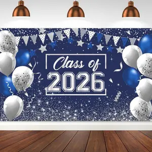 ELARIONITH Navy Blue Vinyl Lightweight Class of 2026 Graduation Backdrop Banner, Congrats Grad Photo Decor for High School/College Indoor-Outdoor Party Supplies tiktokshopspringglowup,summervibes