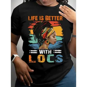Women's Vibrant Purple 100% Cotton "Life Is Better With Locs" Casual Crew Neck Shortsleeve Tshirt - Fitted Cut, Breathable, Machine Washable, Ideal for Spring & Summer