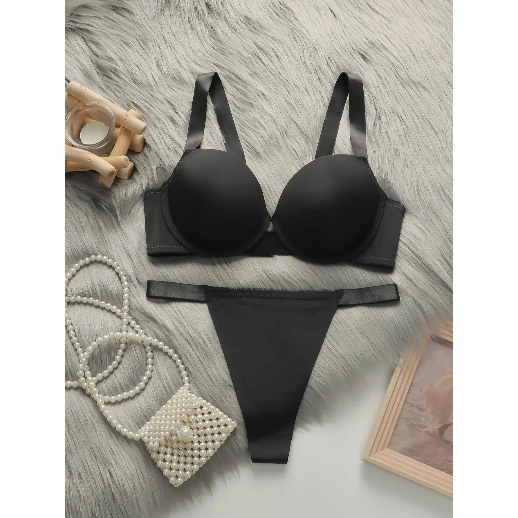 Viomisha Women Sexy Lingerie Set Ladies Soild Color Brassiere Push Up Bra 3/4 Cup Comfortable Intimates Underwear Panty Set S-L