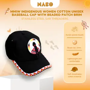 NACO MMIW Beaded Hat - Handmade Native American Baseball Cap - Red Dress Awareness Design - Adjustable Fit - Comfortable & Meaningful Statement Piece - Unisex Style - 100% Hand-Beaded by Indigenous Artists
