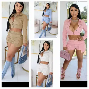 Long Sleeve Double Pocket Short Set