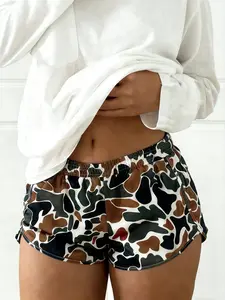 Women's Camo Print Elastic Waist Shorts, Casual Comfy Breathable Shorts for Daily Wear, Ladies Bottoms for All Seasons