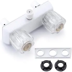 Full White RV Camper Shower Faucet 4" Shower Valve Kit with Dual Acrylic Knobs for Indoor and Outdoor Use