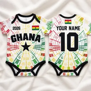 Personalized Ghana Baby Bodysuit, Custom Name Number Infant Soccer Outfit, Ghana Baby Jersey