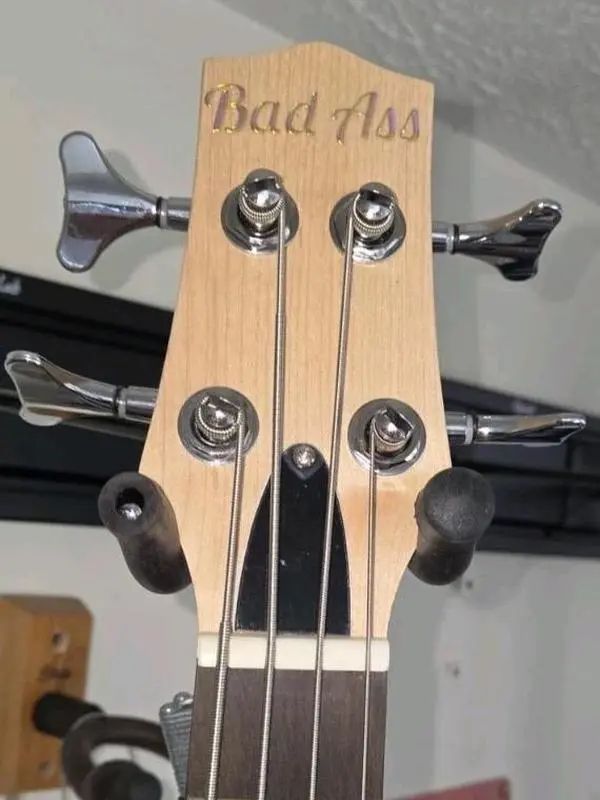 BADASS 30-Inch Travel Bass Guitar - 4 Strings, Natural Finish, Rosewood Components, Maple Accents, Poplar Build, Versatile, Great Tone, Includes Gig Bag, Gear & Cable, Ideal for Bass Playing All-Level Players