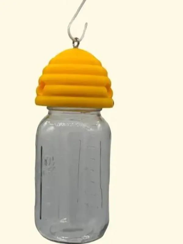 BuzzBuster Carpenter Bee Trap - Outdoor Wooden Bee Catcher for Decks Porches & Gardens with Yellow Top and Clear Jar Design