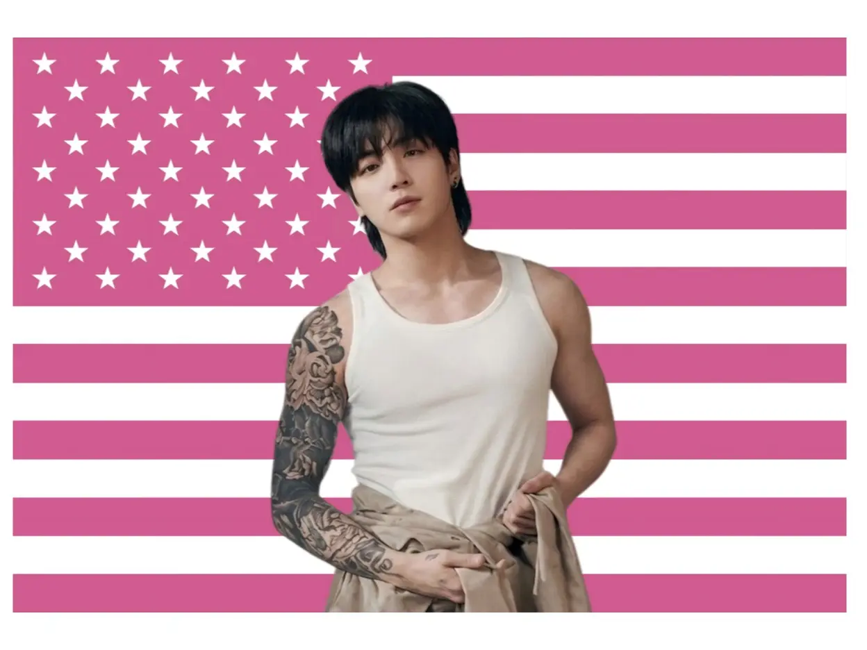 Jungkook Pink American Flag Kpop Idol USA Tapestry 3X5 Hanging Banner For Man Cave Bedroom Frat College Room Dorm Decorationwall decor flags