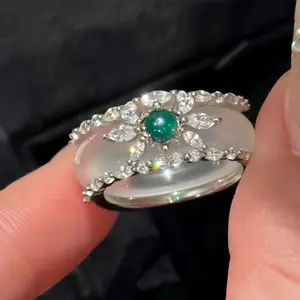 Gorgeous S925 Sterling Silver Dual - Wear Ring With High - Ice White Chalcedony & White Agate - New Chinese Style Jade Ring Suitable For Gifts For Mom And Girlfriends