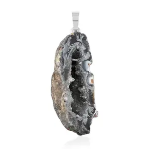 Dark Geode Amethyst Silvertone Pendant for Women Jewelry Birthday Christmas Gifts Ct 50.23