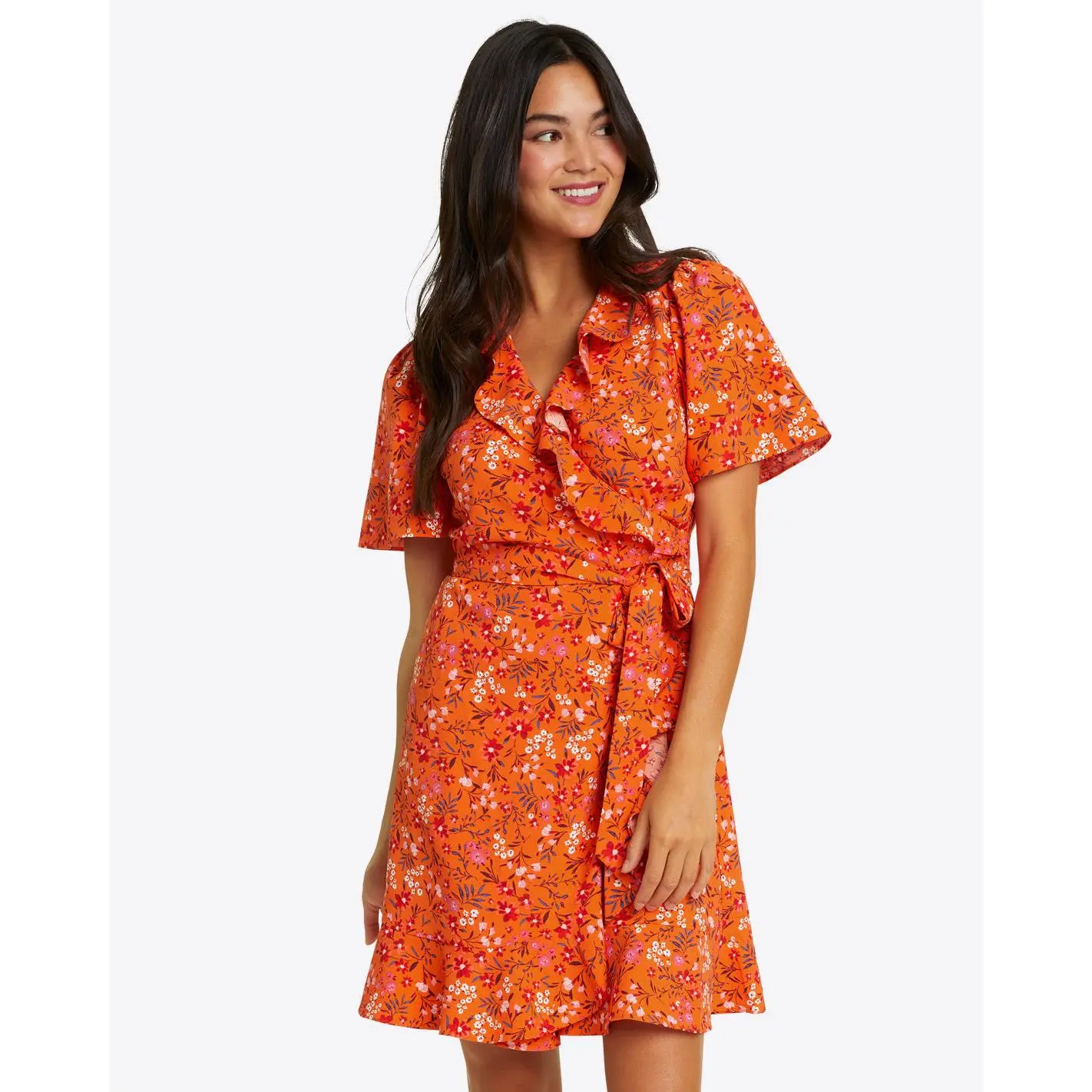 Reba Wrap Dress in Apricot Pansy Floral