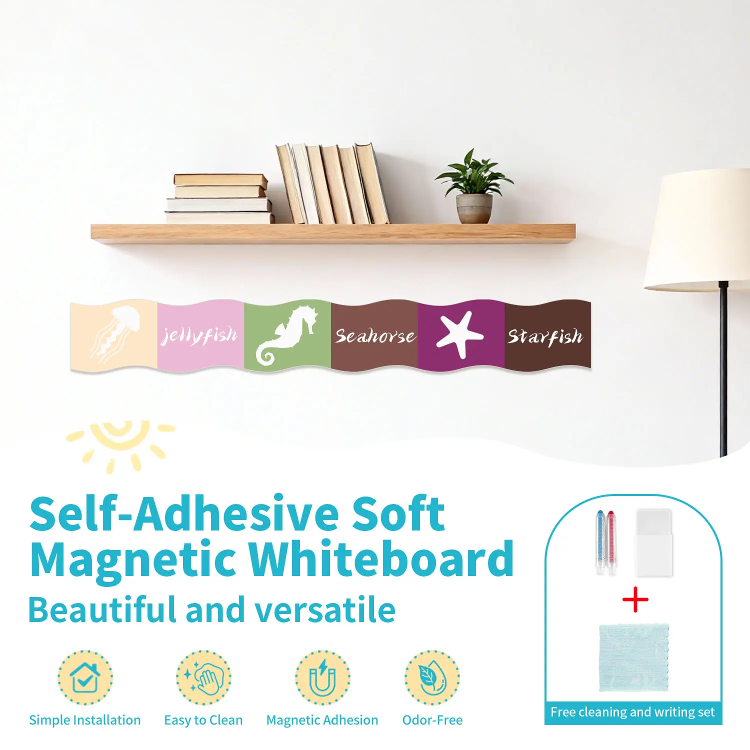 Soft Magnetic Whiteboard Wall Stickers, Self-Adhesive Removable Vinyl Decals, 2D Multi-Color Design, Easy to Clean & Reuse, Home Decor