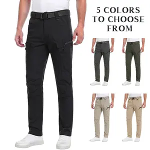 Men’s quick-dry stretch tactical cargo pants with adjustable belt, water-resistant straight-leg design with multiple zippered pockets; breathable, wear-resistant outdoor hiking, fishing, and casual long pants; available in five colors.