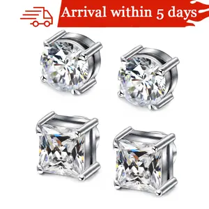 FASACCO 2 Pairs Stainless Steel Magnetic Stud Earrings for Men Women Non-piercing CZ Hypoallergenic 5-9MM Summervibes