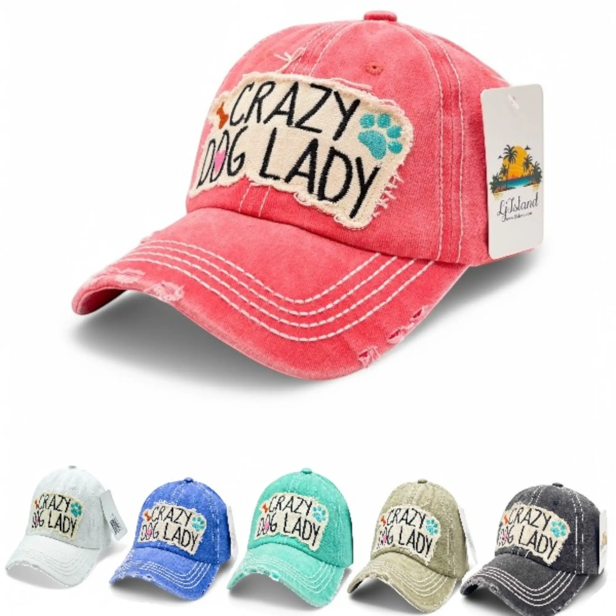 "Crazy Dog Lady" Vintage Distressed Embroidered Baseball Cap For American - 100% Cotton, Breathable, Casual, Adjustable, UV Protection