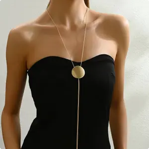 Fashionable Long Adjustable round Pendant Necklace Elegant Piece for Versatile Styling