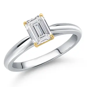 Gem Stone King 925 Silver and 10K Yellow Gold Lab Grown Diamond Engagement Ring For Women | 0.65 Cttw | Emerald Cut 6X4MM | DEF Color | VVS-VS Clarity