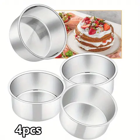 4-Pack Round Baking Pan Set - Aluminum Mini Dessert Mold Cake Tins, 2 inches Deep High Quality Bakeware for Home Birthday Cake Preparation