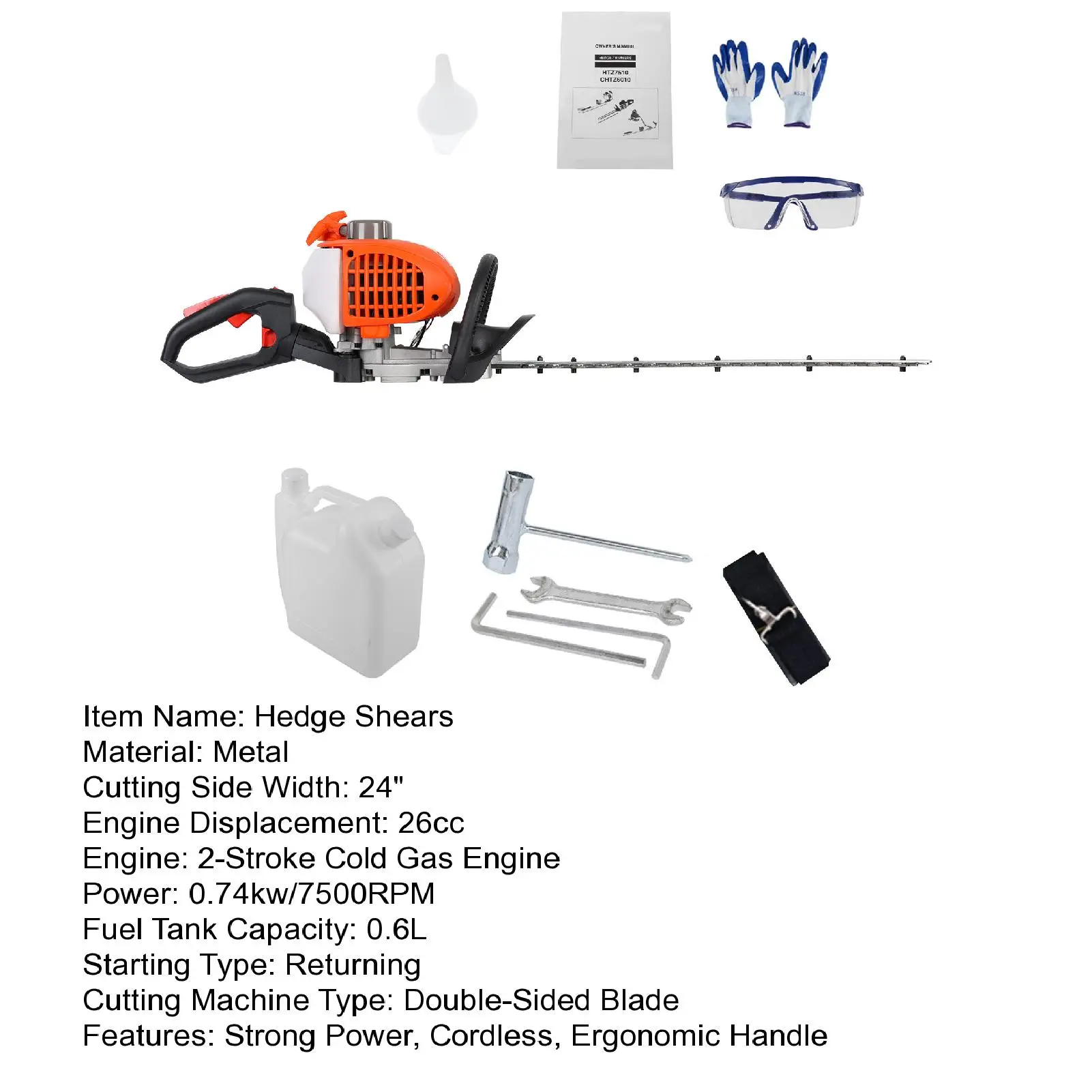 26CC Gas Powered Weed Trimmer, power tools,Dual Sided Hedge Trimmer,Cordless Hedge Trimmer, 2-Stroke Brush Cutter, Handheld Chainsaw Hedge Pruner