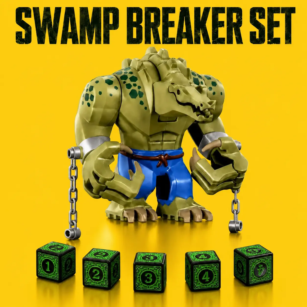 10CM Swamp Crocodile Monster Building Block Figure with 5PCS Dice, DND RPG Fantasy Action Figure Collectible Tabletop Game Toy Set