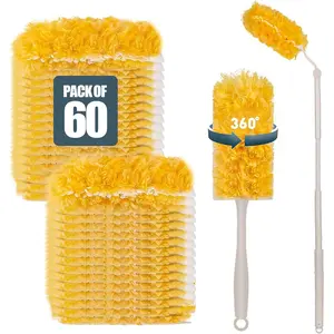 60 Pack Heavy Duty Duster Refills with Extendable 3FT Handle, Multi Surface 360 Disposable Dusters Kit for Cleaning Furniture, Blinds, Ceiling Fan & Electronics