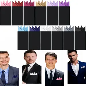 12 PCS Men's Flat Fold Rectangular Size Polyester Pocket Squares, Solid Colors (12 Colors) on Card, for Business Weddings Daily Wear, Business Casual, Festive & Party Gift