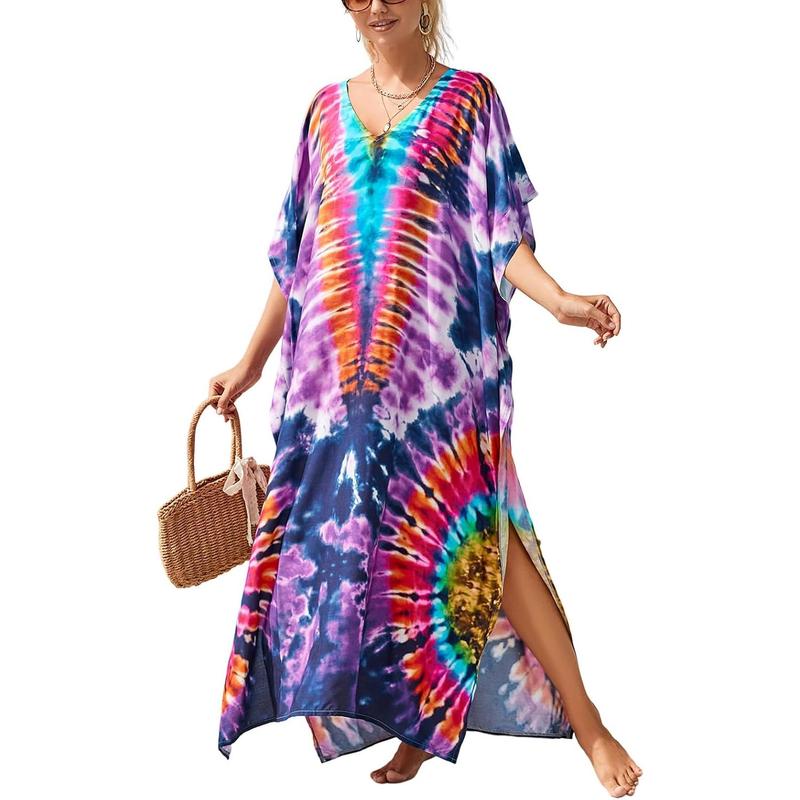 Kaftan Dresses for Women Plus Size Bathing Suit Cover up Vneck Batwing Dress Loose fit Moroccan Caftan mumu Dresses