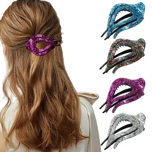 AWAYTR 4Pcs/Set Women's French Concord Curved Hair Claw Clips Exquisite Acrylic Hair Clips for Ladies Thick Hair Strong Hold Hair Accessories