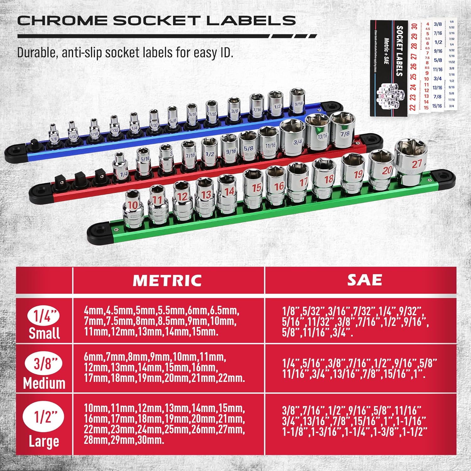 Magnetic Socket Holder Organizer Set: 9-Piece Detachable 1/4, 3/8, 1/2 Socket Trays Socket Organizer for Tool Box Drawer Holds 120-Piece Standard Size Sockets for Automotive Garage, Christmas gift Magnetic Socket Holder Organizer Set: 9-Piece Detachable 1/4, 3/8, 1/2 Socket Trays Socket Organizer for Tool Box Drawer Holds 120-Piece Standard Size Sockets for Automotive Garage, Christmas gift