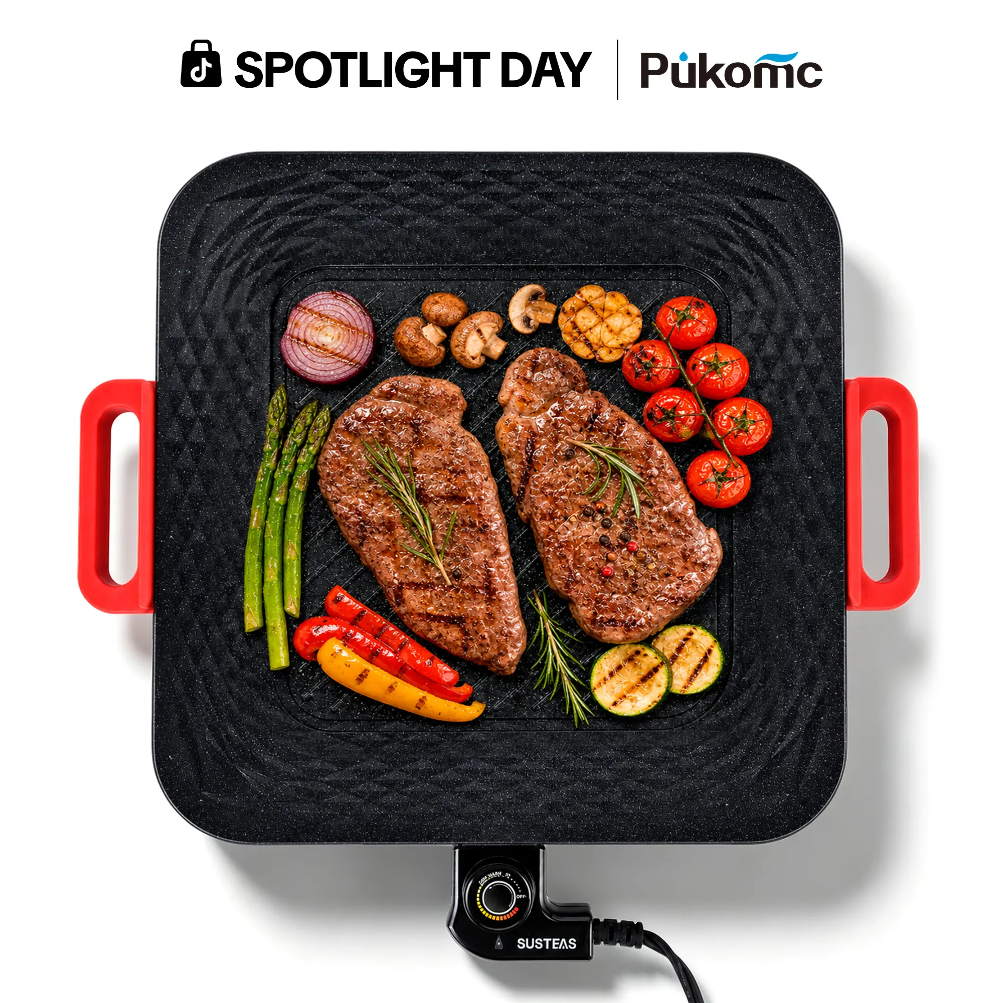 SUSTEAS Corded Electric Flat Top Indoor Grill & Griddle - 1500W Nonstick Coating Countertop Appliance, Adjustable Temp, 13.78in Large Square Cooking Surface for Pancakes, Steak, Flat Top Griddle, Nonstick Coating Griddle Tabletop Griddle Flat Top Grills