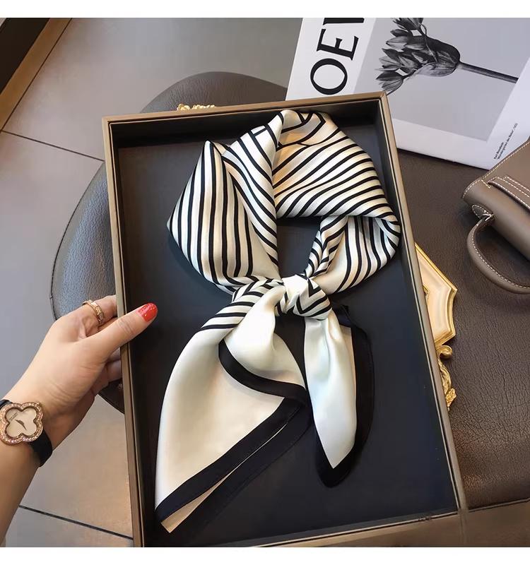 100% Mulberry Silk Scarf,  Scandinavian Minimalist Striped Genuine Silk Easy Style Women’s Square Scarf/Neck Wrap (70 cm) Trending Now