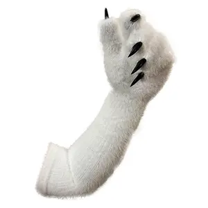 SCLMRO Kigurumi long arm Paws & Fursuit KIG Paws Black Costume Gloves with White Claws Cosplay Paw Gloves Full-length Plush Design for Costume Events