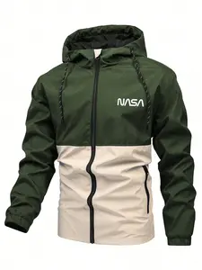 Men's Multifunctional Patchwork Hooded Jacket, Loose Fit, Zipper Design, Asymmetrical Style, Spring & Fall Fashion Outerwear