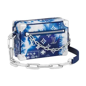 Louis Vuitton Soft Trunk Mini Box Bag for Men, Adjustable Strap with Bleached Metal Details, Leather and Suede Trim, Tie-Dye Blue